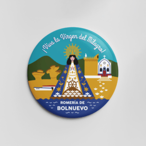 Un imán que dice "¡Viva la virgen del milagro! Romería de bolnuevo"