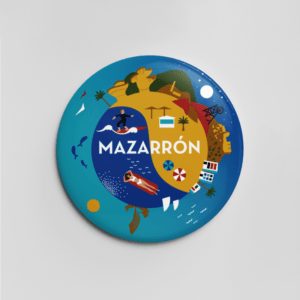 Imán circular que dice "Mazarrón"