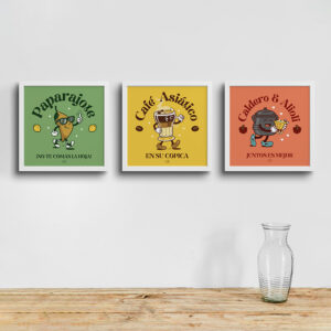 Set de ilustraciones mascotas café asiático, paparajote y caldero & alioli